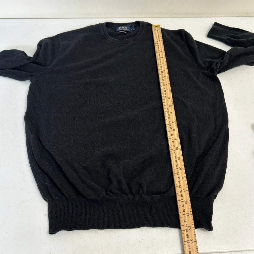 Polo Ralph Lauren Mens Pima Cotton Crewneck Sweater Black Red Pony Size M